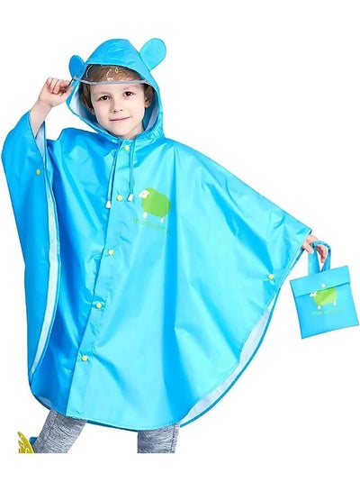 Buy Kids Rain Poncho, Cartoon Hooded Raincoat Jacket Lightweight Schoolbag Waterproof Hoodie Rain Coat Toddler Baby Boys Girls Rain Cape for Sports Riding Camping Traveling Outdoors, S(75-90CM), Blue in Saudi Arabia