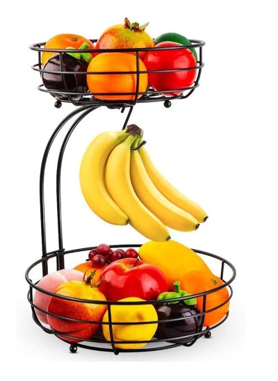 Buy 2 Tier Fruit Basket, Vegetables Countertop Bowl Storage With Banana Hanger, Detachable Bread, Snacks Baskets Holder Large Capacity Fruit Tray in Saudi Arabia