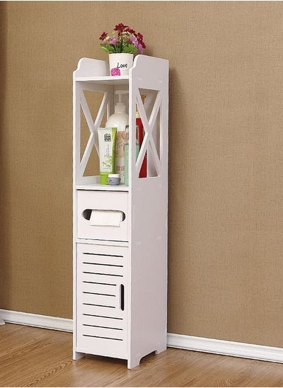 Buy Corner Storage Floor Bathroom Cabinet With Door And Shelve White in UAE