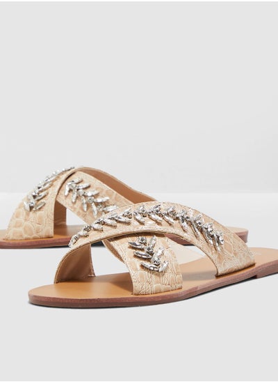 Buy Cross Front Sandal With Embellishment in UAE