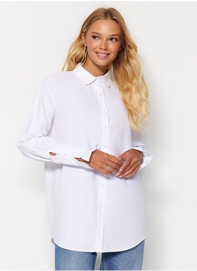 اشتري White Ruffle Detail Cotton Woven Shirt TCTAW24TG00016 في مصر