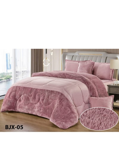 Buy Royal Comforter Set Luxury Winter Bed Cover Double 6 Piece System Two Sided Fur And Soft Velvet 230x250cm in Saudi Arabia