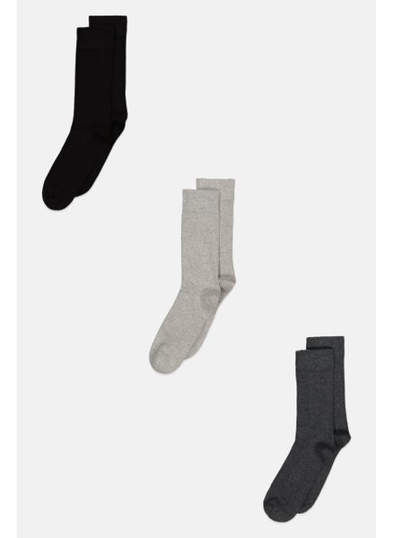 Buy Men 3 Pairs Basic Formal Socks, Black/Grey in UAE