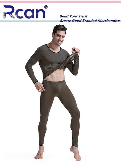 Buy 2 Piece Men's Round Neck Thermal Underwear Set Winter Pajamas Lightweight Slim Fitting Long Sleeved T-Shirt and Long Pants Ice Silk Ultra Thin Fabric Basic Layer Bottoming Shirt Plus Size in Saudi Arabia