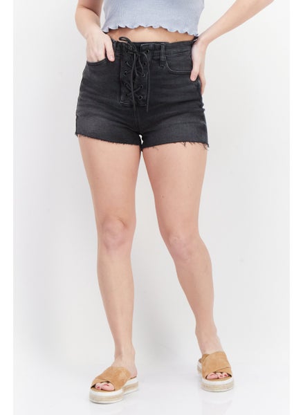 اشتري Women Solid Denim Shorts, Black في الامارات