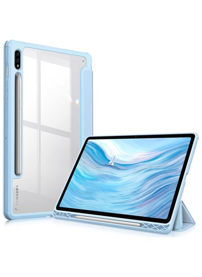 Buy Case Samsung Galaxy Tab S8/S7 (SM X700/X706/T870/T875) Clear Shockproof Back Cover Built-in Pencil Holder Auto Sleep/Wake (Baby Blue) in Egypt