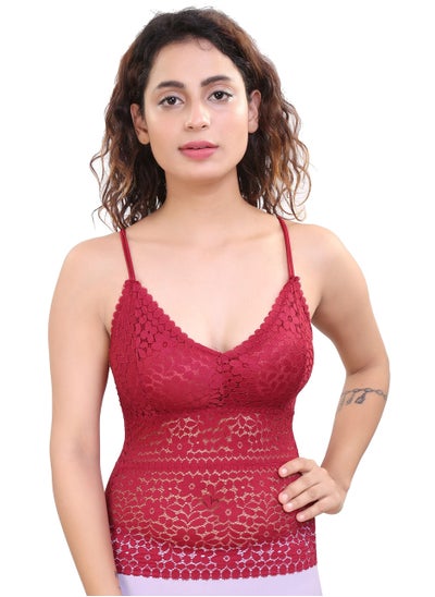 اشتري Women's Spaghetti Strap Floral Lace Padded Camisole, Removable Pads, Red في الامارات