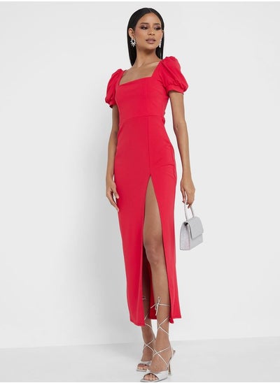 Buy Puff Sleeve Side Slit Dress in UAE