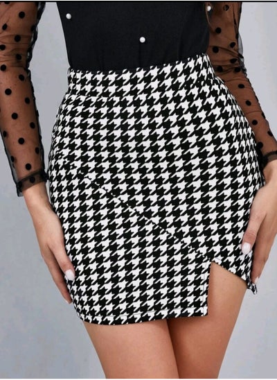 Buy SHEIN Privé Houndstooth Print Asymmetric Hem Skirt in Egypt