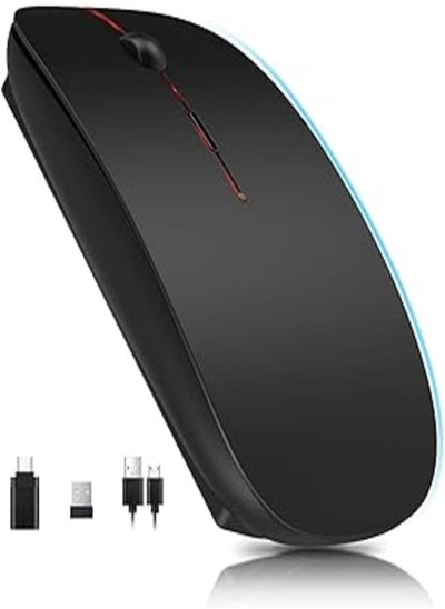 Buy Mouse 2.4 G Wireless Rechargeable Optical Mouse, Silent Click with USB Receiver and Type-c Adapter 3 Adjustable DPI Computer Mouse, Ideal for Laptops (Black) in Egypt