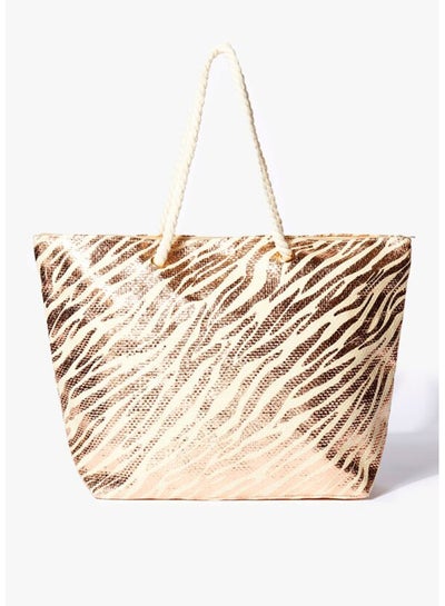 Buy Gold Zebra Print Canvas Beach Bag in Egypt