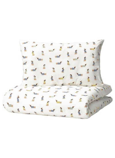 Buy Duvet Cover 1 Pillowcase For Cot Puppy Pattern Multicolour 110X125 35X55 Cm in Saudi Arabia