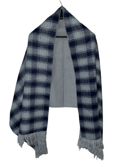 Buy Double Face Solid & Plaid Check/Carreau/Stripe Pattern Wool Winter Scarf/Shawl/Wrap/Keffiyeh/Headscarf/Blanket For Men & Women - XLarge Size 75x200cm - P11 Light Grey / Navy Blue in Egypt