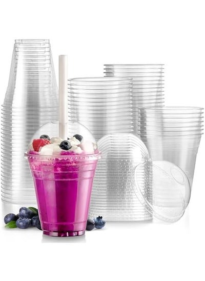 Buy 50-Pack 12 oz Clear Plastic Coffee Cups with Dome Lids for Parties, Smoothies, Bubble Tea, Juices, Frappuccinos, and Milkshakes in Saudi Arabia