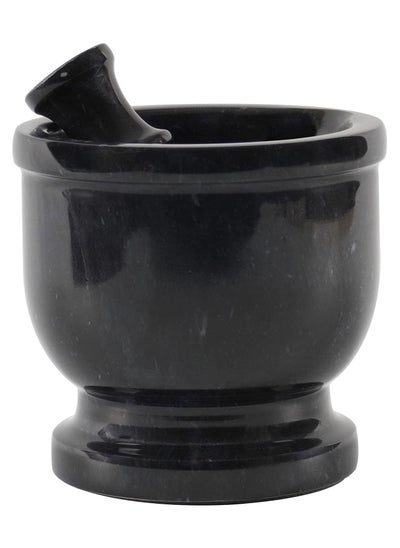 Buy Handmade 5 Inches  Marble Granite Black Mortar and Pestle Kitchen Spices Grinder in UAE