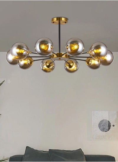 Buy Modern chandelier with gray glass bulbs, luxurious metal structure, large circular ceiling light with a width of 100 cm, suitable for guest rooms, reception rooms, living rooms, spacious bedrooms, E14 in Saudi Arabia