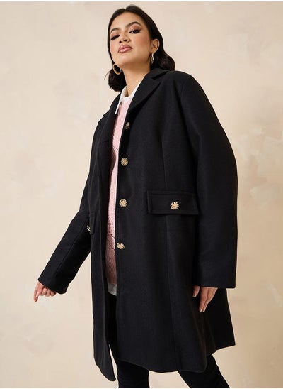 Buy Longline Wool Like Buttoned Coat in Saudi Arabia