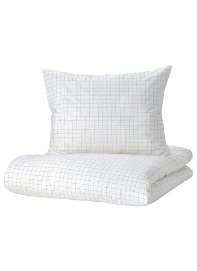 اشتري Duvet cover and pillowcase, check pattern white/yellow, 150x200/50x80 cm في السعودية