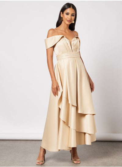 Buy Layered Strapless Satin Dress in UAE