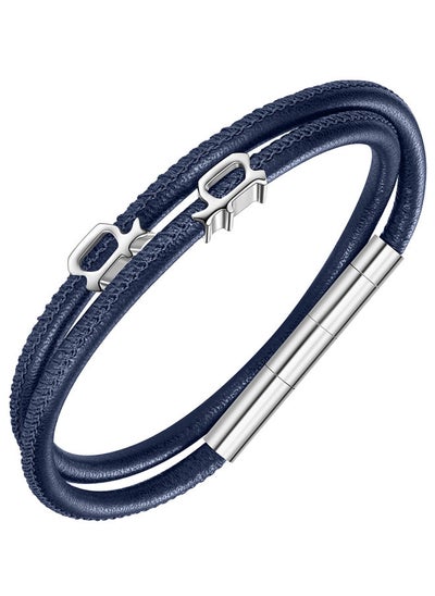 اشتري Police Pipe Blue & Silver Leather & Stainless Steel Gents Bracelet - PEAGB0012101 في السعودية