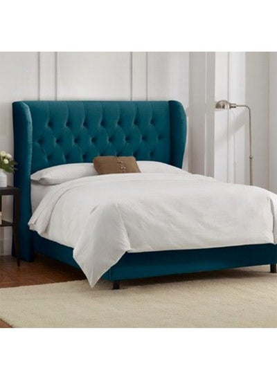 Buy Swedish wood and velvet Single Bed 200x120x150 cm - blue in Saudi Arabia