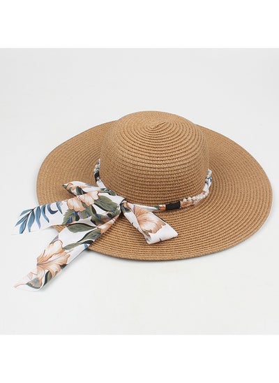 Buy New Hat Children's Fashion Print Ribbon Beach Sunshade in UAE