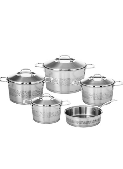 Buy Dania cookware set of 9 pieces, stainless steel, with an inscription in the middle in Saudi Arabia