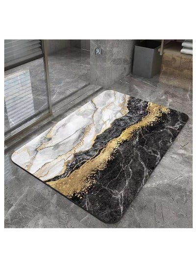 Buy 1-Piece Bathroom Marble Pattern Rug Water Absorbent Anti-Slip Floor Mat Diatom Mud 60x40 cm in UAE