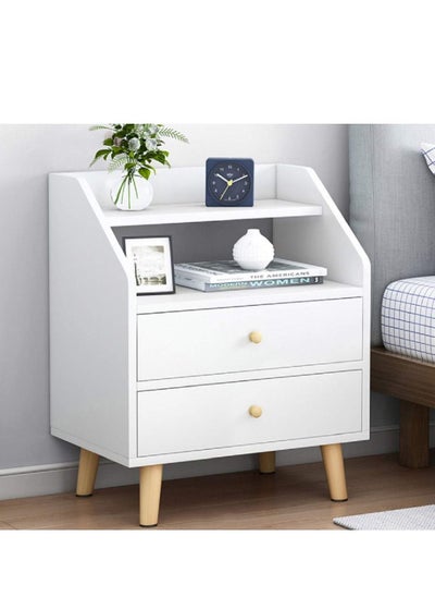 Buy Bedside Table Nightstand End Side Table with 2 Drawers Shelf Wooden Sofa Bed Side Storage Stand Cabinet for Bedroom Modern Assemble Storage Cabinet Bedroom Coffee Table in UAE