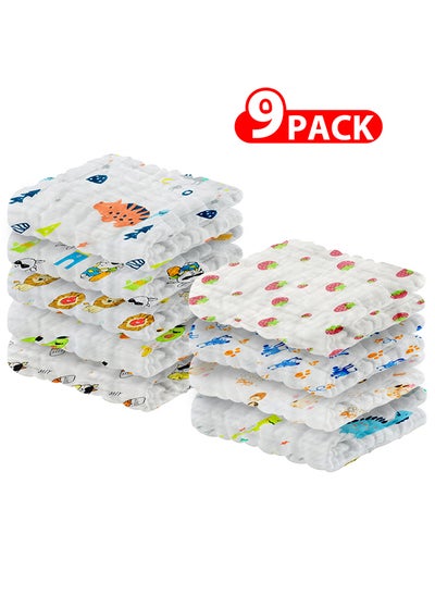 اشتري 9 Pack Baby Muslin Washcloths Natural Purified Cotton Baby Wipes Soft Newborn Baby Face Towel في الامارات