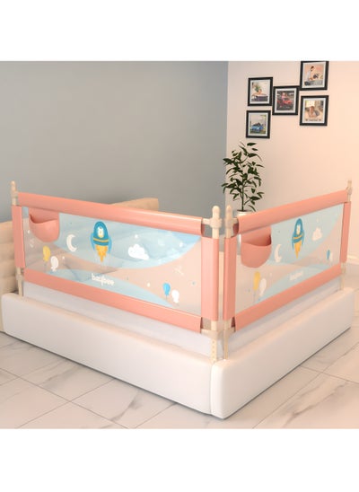 Buy Baybee Bed Rail Guard Barrier for Baby Portable Safety Foldable Adjustable Height Falling Protector Fence Bedrail Single Side for Toddler 150 x 63cm (Pack of 2) Pink in UAE