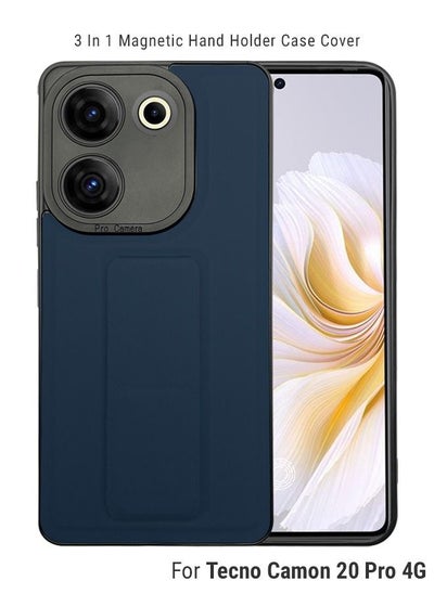 Buy Premium Case Cover With Magnetic Hand Grip Holder And Kickstand For Tecno Camon 20 Pro 4G Blue in Saudi Arabia