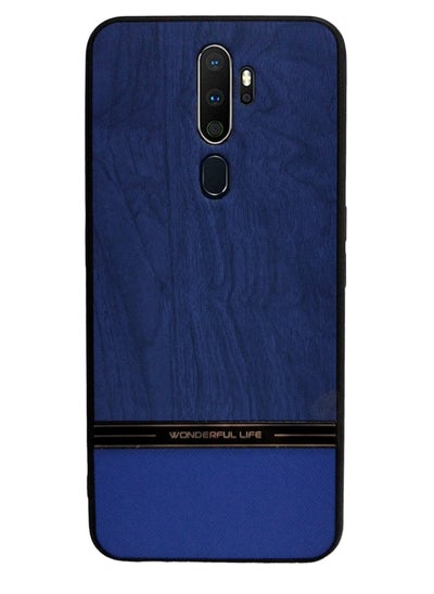 Buy Shockproof Wood Grain Skin PU and TPU Shockproof Luxury Phone Case for Oppo A9 2020/A5 2020 (Blue) in Egypt