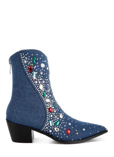 Buy Multi Color Stones Embellished Boots in Dark Blue in UAE