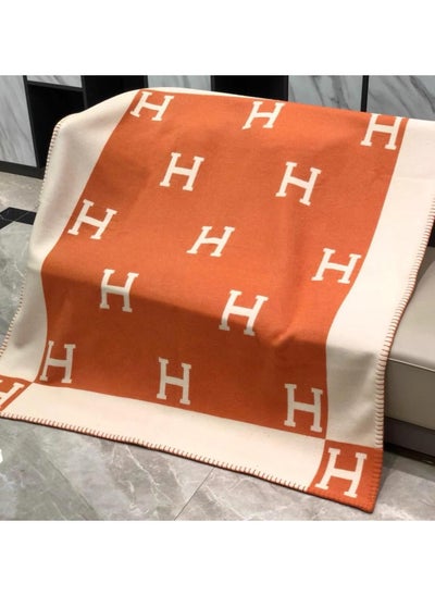 اشتري Warm and Cozy Woollen Throw Blanket- Avalon Blanket -Hermes Themed Design 135*170-Orange في الامارات