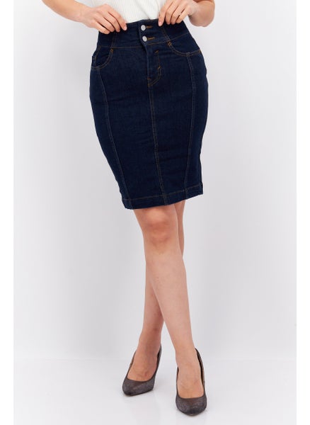 اشتري Women Dark Washed Denim Midi Skirt, Navy في الامارات