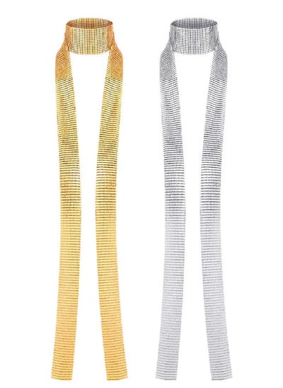 Buy SATINIOR 2 Pieces Sparkle Metal Sequins Neck Tie Scarf Glitter Tie Shawls Thin Skinny Tie Shawls Neckerchief for Party Evening, Beach Swimwear Party, Daily Wear(Gold and Silver) in UAE