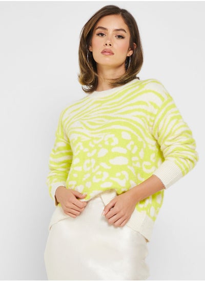 Buy Ribbed Neck Printed Sweater in UAE