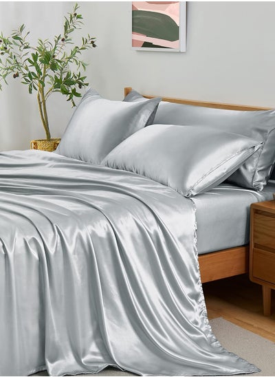 اشتري 4 Piece Luxury Silk Feel Satin Bed Sheets Full Bedding Set (1 Flat Sheet,1 Fitted Sheet,2 Pillow Cases) في الامارات