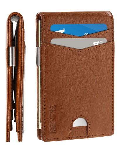 Buy Slim Wallets for Men with Money Clip RFID Blocking Bifold Tan in UAE