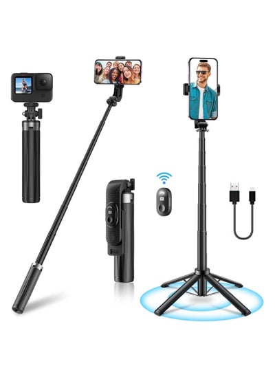 اشتري 80cm Extendable Selfie Stick Tripod with Bluetooth Remote - Quadrapod Design, Adjustable Phone Holder في الامارات