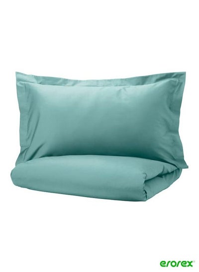 Buy Duvet cover and 2 pillowcases grey turquoise 240x220/50x80 cm in Saudi Arabia