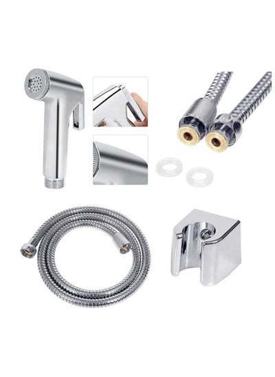 اشتري Stainless Steel Handheld Bidet Spray Shower Shattaf Hose Muslim Shower Kit For Toilet Bathroom Silver 1.5 Meter Pipe في الامارات