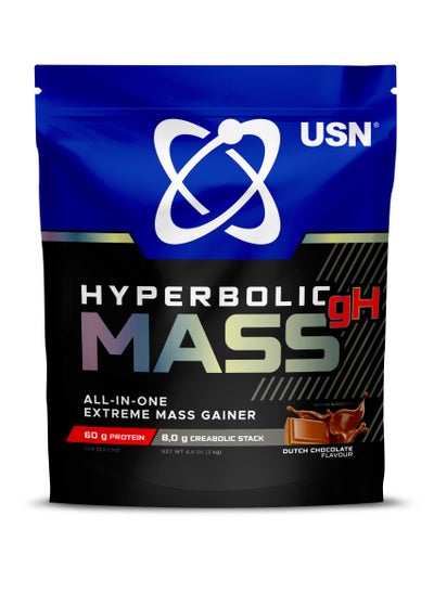 Buy Hyperbolic Mass GH  All In One Extreme Mass Gainer 2kg Dutch Chocolate High Calorie Mass Gainer Protein Powder for Fast Muscle Mass and Weight Gain, With Added Creatine and Vitamins in UAE