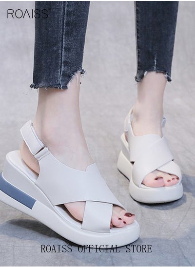 Buy Thick Bottom Wedge Sandals Women's New Summer High-Heeled Fish Mouth Women's Shoes Soft Leather Buckle Open Toe Raised Platform Shoes in Saudi Arabia