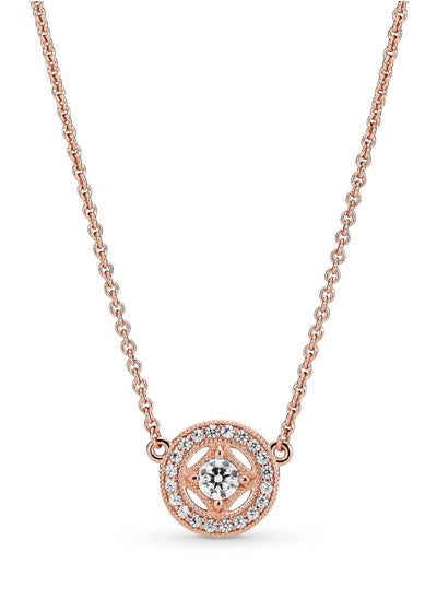 Buy PANDORA Vintage Round Collier Adjustable Necklace in 14k Rose Gold and Clear Cubic Zirconia in UAE