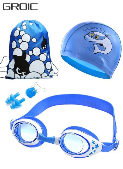 Buy 5-PCs Kids Swim Set Including Kids Swim Goggles, Swimming Caps, Ear Plug, Nose Clip and Storage Bag, Anti Fog Swim Goggles with Silicone Nose Clip Ear Plugs for Kids Age 3-12 in UAE