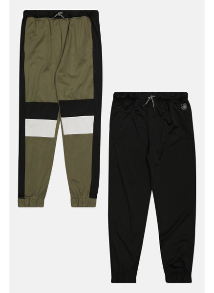 اشتري Kids Boy 2 Pcs Drawstring Jogger Pants Set, Olive/Black في الامارات