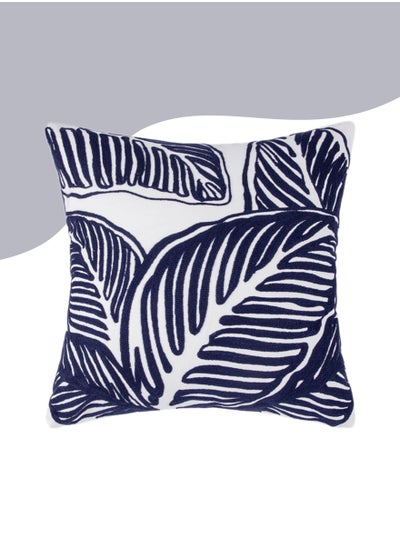 Buy Decorative Embroidered Cushion Cover blue/White 45x45Cm (Without Filler) in Saudi Arabia