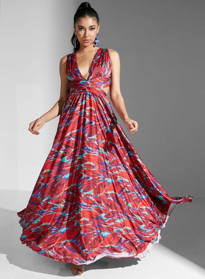 Buy Tamara Jamal Abstract Maxi Dress With Cut Outs in Saudi Arabia